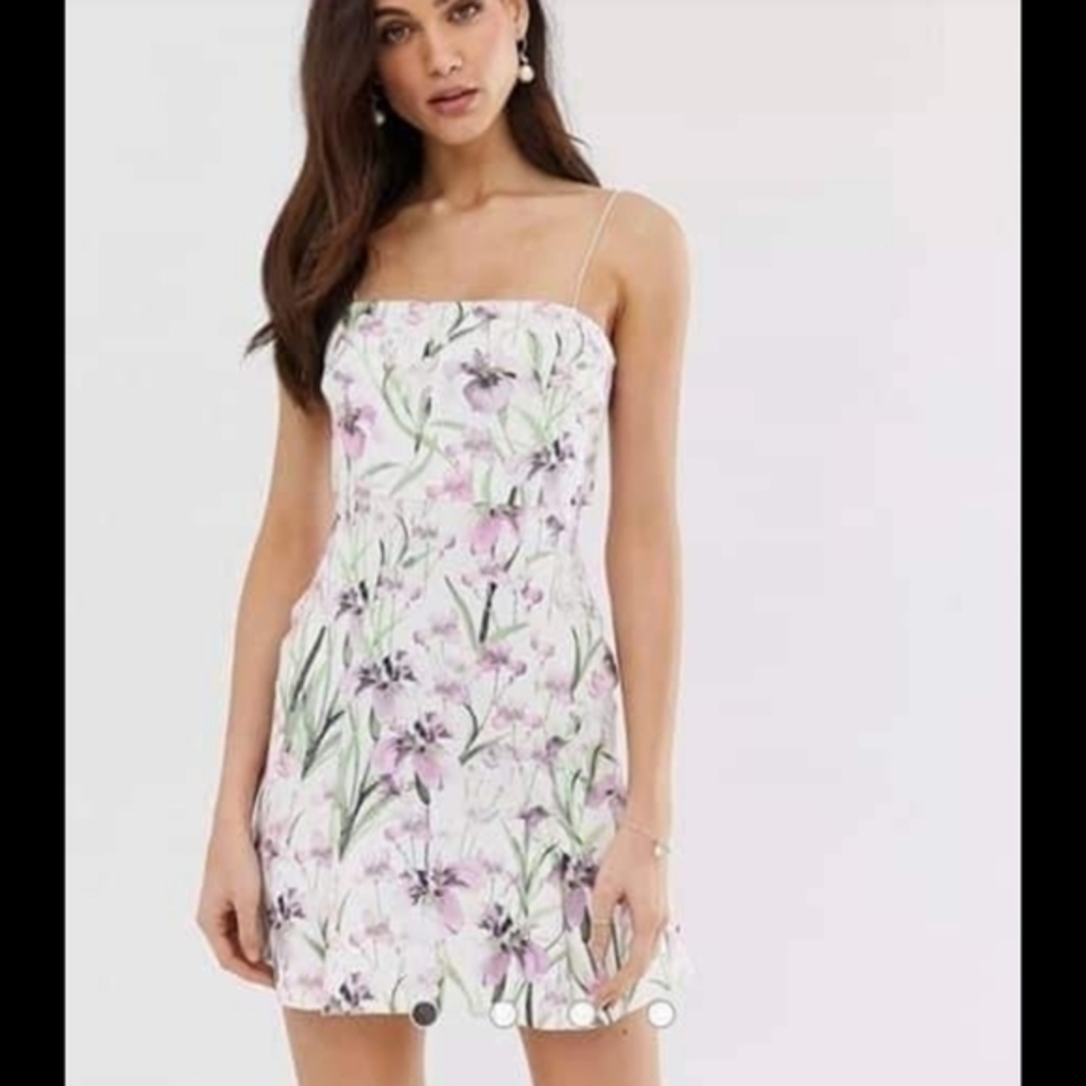 ASOS White Floral Halter Top Sleeveless Neoprene Mini Dress Size 10